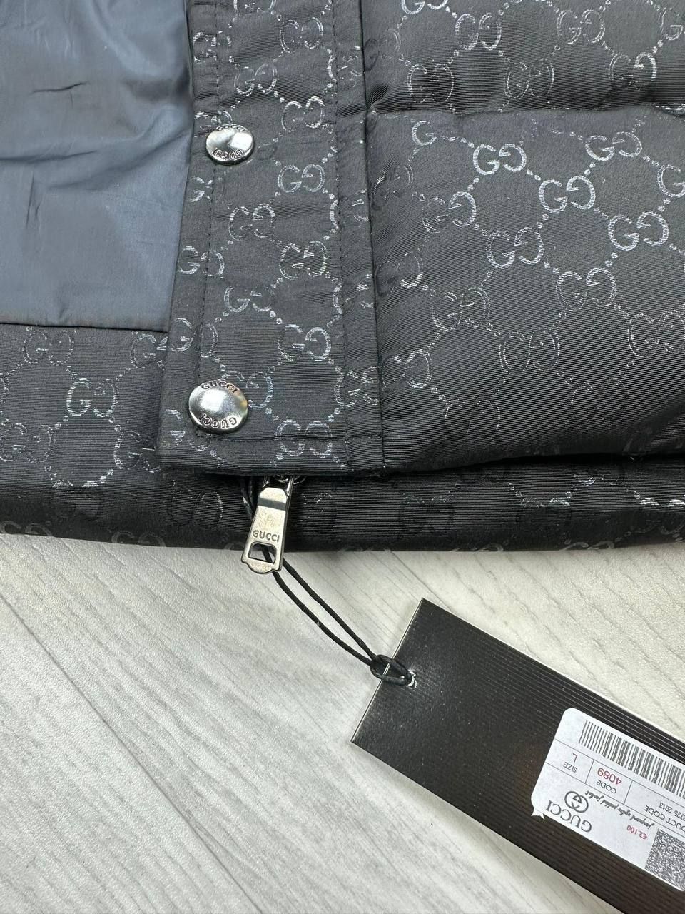 Gucci Hoodie Jacket Jacquard Nylon Padded Coat Comfort In Black & Navy Blue Colors