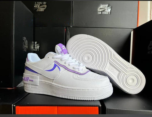 Nike Airforce-Shadow Women White Purple Sneakers Rep Sale UK	replica reps woman womans women's girl womens logo fake cheap first copy Shoe Sneaker Trainer air force 1 shoes running sports af1 casual one low light runners