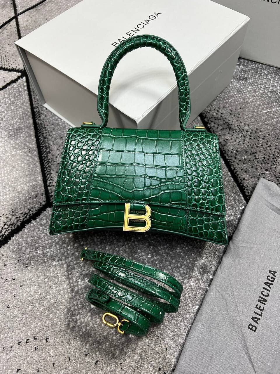 Balenciaga Hourglass Women's Crocodile Embossed Baguette Women Leather Replica Bag Crossbody Shoulder Tote Bags Reps Ladies Rep Fake Top Handle Long Belt Cheap First Copy Green Mini Handbag Sale Ireland UK