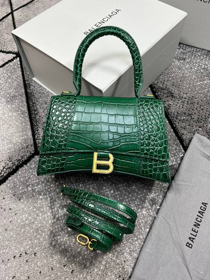 Balenciaga Hourglass Women's Crocodile Embossed Baguette Women Leather Replica Bag Crossbody Shoulder Tote Bags Reps Ladies Rep Fake Top Handle Long Belt Cheap First Copy Green Mini Handbag Sale Ireland UK