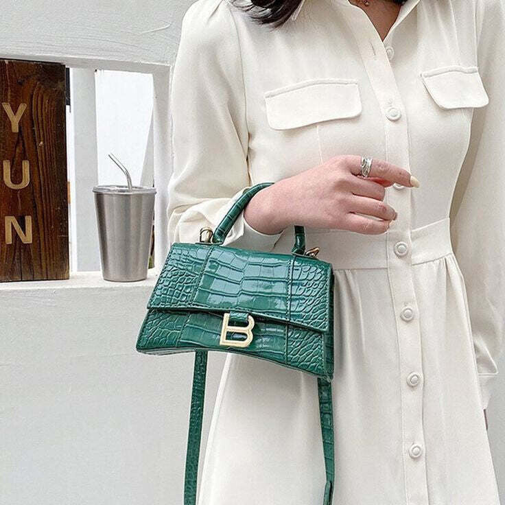 Balenciaga Hourglass Women's Crocodile Embossed Baguette Women Leather Replica Bag Crossbody Shoulder Tote Bags Reps Ladies Rep Fake Top Handle Long Belt Cheap First Copy Green Mini Handbag Sale Ireland UK