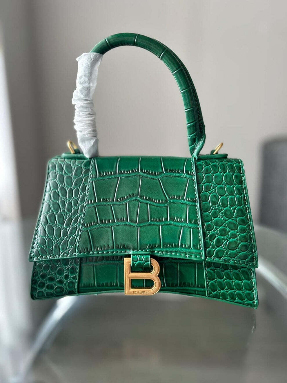 Balenciaga Hourglass Women's Crocodile Embossed Baguette Women Leather Replica Bag Crossbody Shoulder Tote Bags Reps Ladies Rep Fake Top Handle Long Belt Cheap First Copy Green Mini Handbag Sale Ireland UK