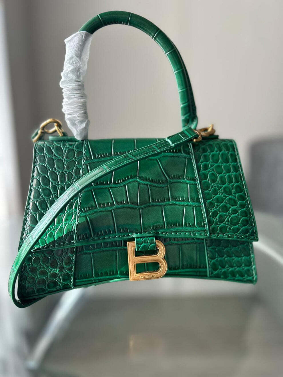 Balenciaga Hourglass Women's Crocodile Embossed Baguette Women Leather Replica Bag Crossbody Shoulder Tote Bags Reps Ladies Rep Fake Top Handle Long Belt Cheap First Copy Green Mini Handbag Sale Ireland UK