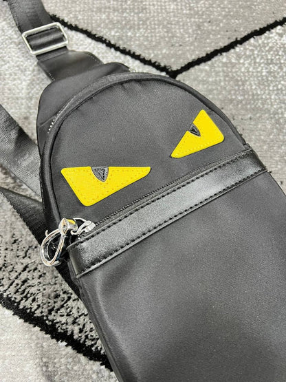 Fendi Messenger Auth Monster Body Bag Black Nylon/Goldtone (7VZ033 A2FT)