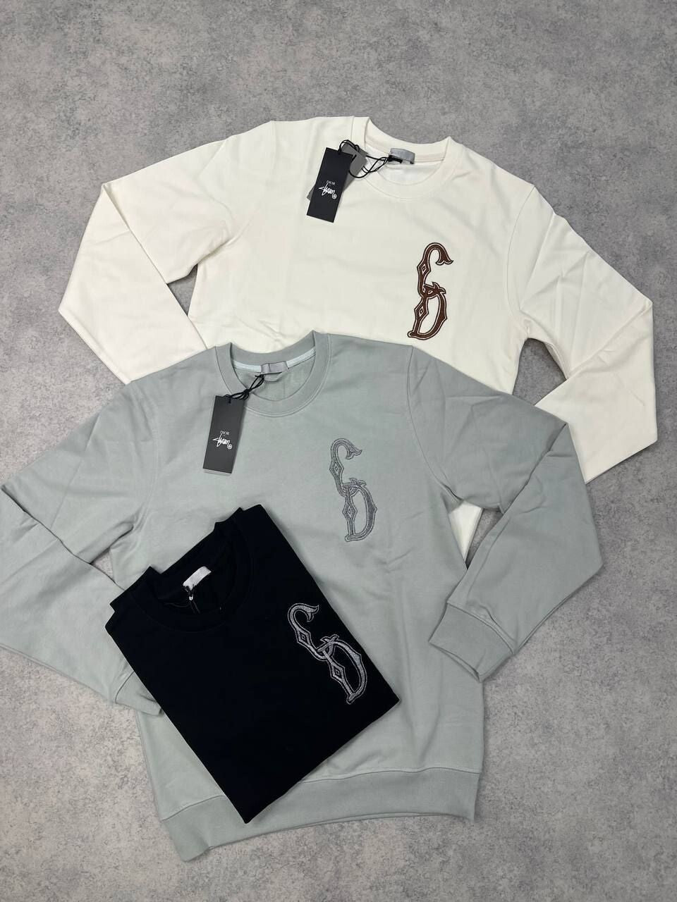 Christian Dior Printed CD Logo Jumpers In Black Grey White Colors