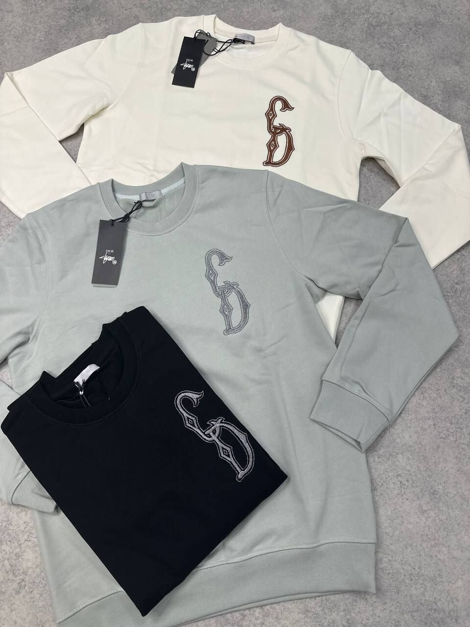 Christian Dior Printed CD Logo Jumpers In Black Grey White Colors