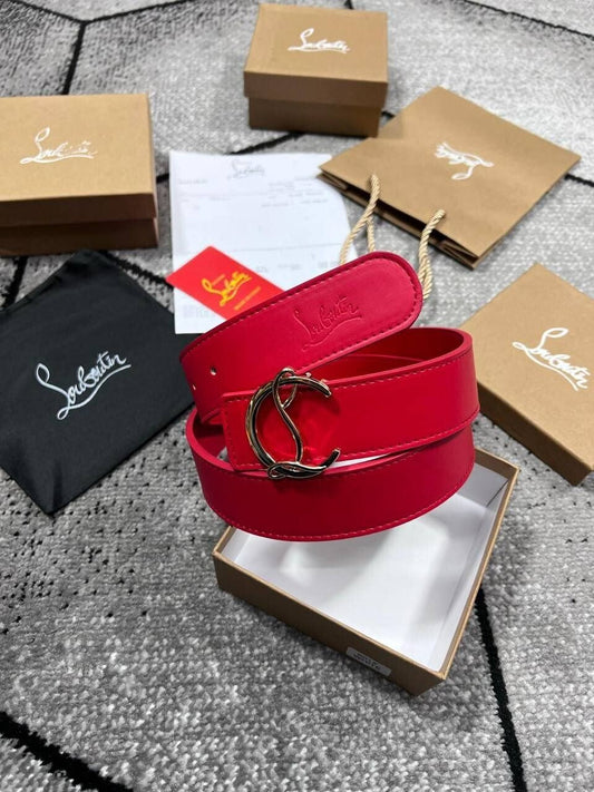 Christian Louboutin CL Logo Belts Red Beige White
