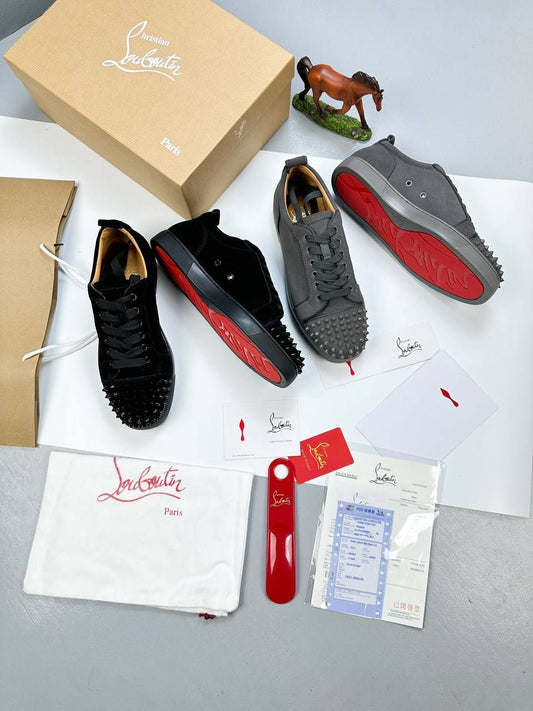 Christian Louboutin Louis Junior Spikes Sneakers Comfort Trainer In Black & Grey Colors