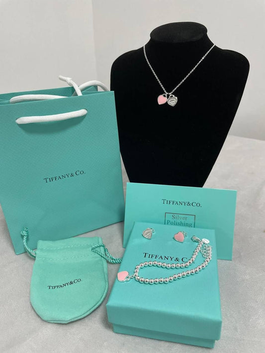 Tiffany & Co Necklace Silver Mini Double Heart Pink Pendant