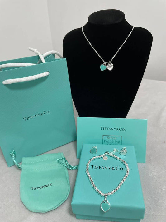Tiffany & Co Necklace Silver Mini Double Heart Blue Pendant