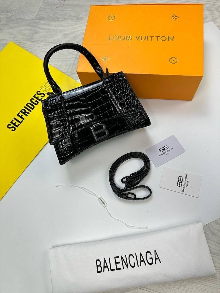 BALENCIAGA HOURGLASS HANDBAG Black Color Silver Logo For Women's