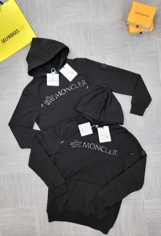 Moncler Black Logo Embroidered Hoodie For Men's